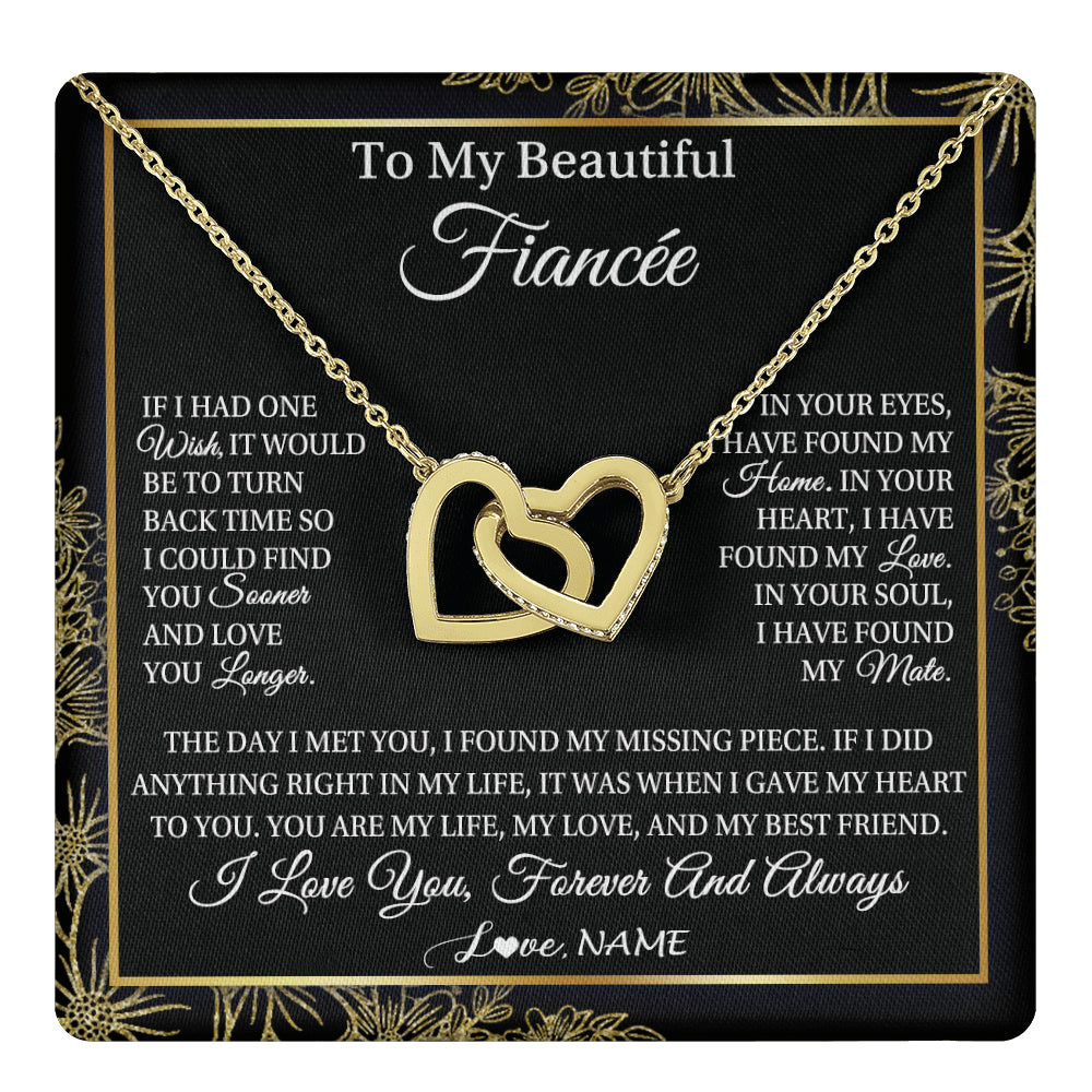 Interlocking Hearts Necklace 18K Yellow Gold Finish | 1 | Personalized To My Beautiful Fiancee Necklace Romantic Gifts Fiancee Birthday Anniversary Jewelry Valentines Day Christmas Customized Gift Box Message Card | teecentury