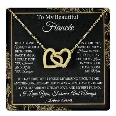Interlocking Hearts Necklace 18K Yellow Gold Finish | 1 | Personalized To My Beautiful Fiancee Necklace Romantic Gifts Fiancee Birthday Anniversary Jewelry Valentines Day Christmas Customized Gift Box Message Card | teecentury
