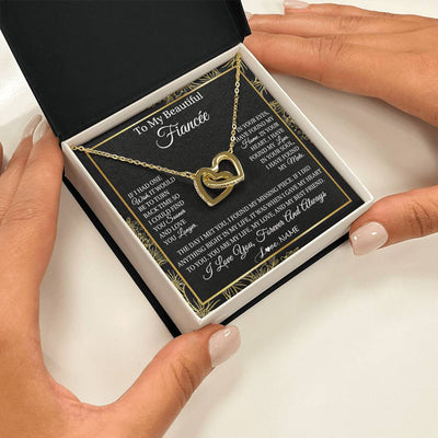 Interlocking Hearts Necklace 18K Yellow Gold Finish | Personalized To My Beautiful Fiancee Necklace Romantic Gifts Fiancee Birthday Anniversary Jewelry Valentines Day Christmas Customized Gift Box Message Card | teecentury