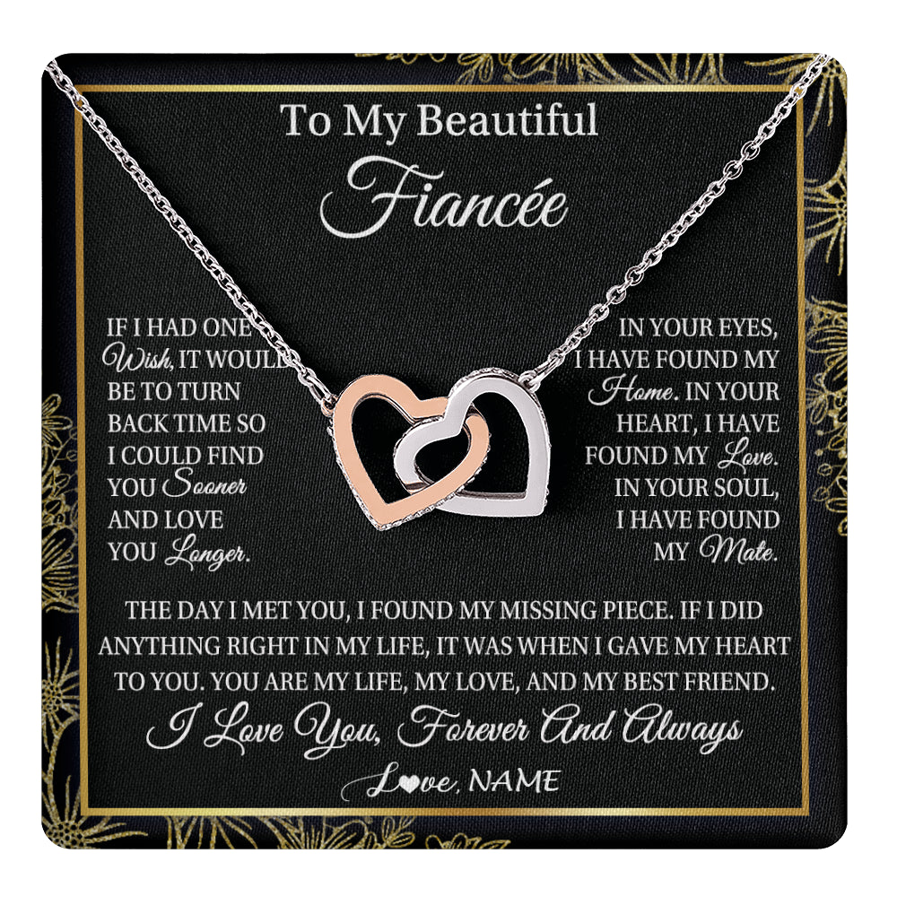 Interlocking Hearts Necklace Stainless Steel & Rose Gold Finish | 1 | Personalized To My Beautiful Fiancee Necklace Romantic Gifts Fiancee Birthday Anniversary Jewelry Valentines Day Christmas Customized Gift Box Message Card | teecentury