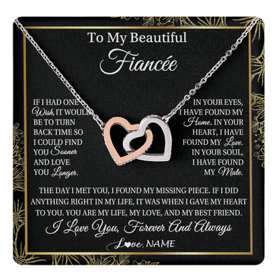 Interlocking Hearts Necklace Stainless Steel & Rose Gold Finish | 1 | Personalized To My Beautiful Fiancee Necklace Romantic Gifts Fiancee Birthday Anniversary Jewelry Valentines Day Christmas Customized Gift Box Message Card | teecentury