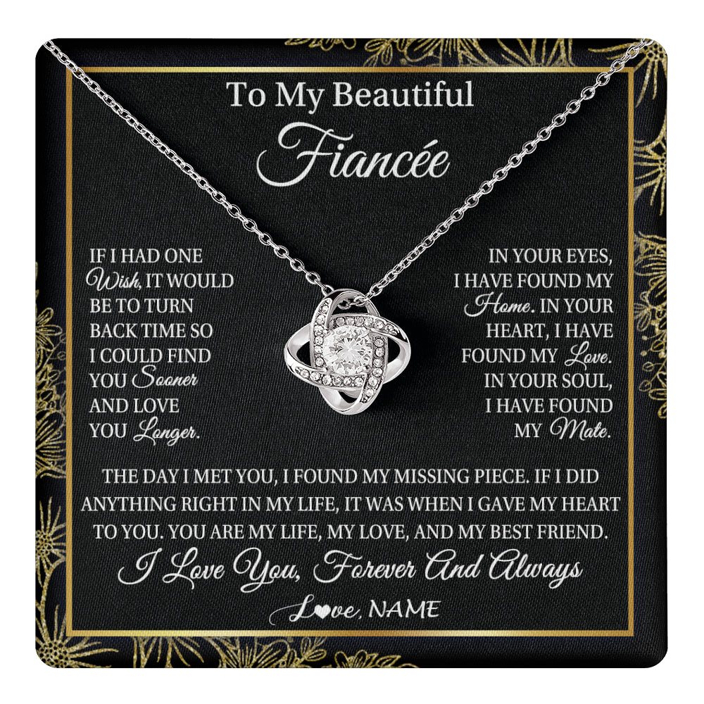 Love Knot Necklace 14K White Gold Finish | 1 | Personalized To My Beautiful Fiancee Necklace Romantic Gifts Fiancee Birthday Anniversary Jewelry Valentines Day Christmas Customized Gift Box Message Card | teecentury