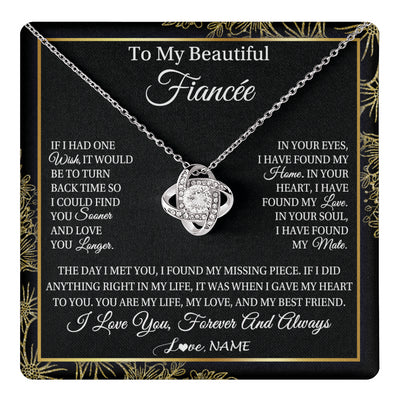 Love Knot Necklace 14K White Gold Finish | 1 | Personalized To My Beautiful Fiancee Necklace Romantic Gifts Fiancee Birthday Anniversary Jewelry Valentines Day Christmas Customized Gift Box Message Card | teecentury