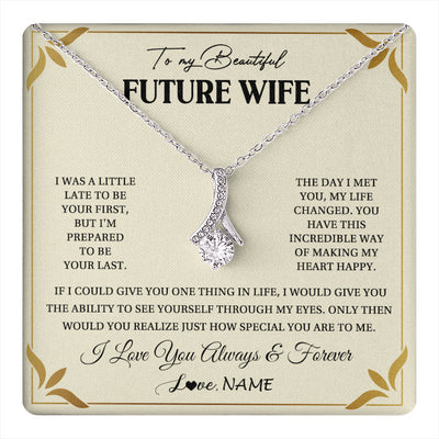Alluring Beauty Necklace 14K White Gold Finish | 1 | Personalized To My Beautiful Future Wife Necklace Gift From Husband Promise Necklace For Her Soulmate Wife Romantic Birthday Customized Gift Box Message Card | teecentury