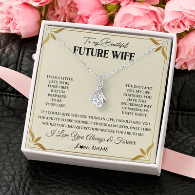 Alluring Beauty Necklace 14K White Gold Finish | 2 | Personalized To My Beautiful Future Wife Necklace Gift From Husband Promise Necklace For Her Soulmate Wife Romantic Birthday Customized Gift Box Message Card | teecentury