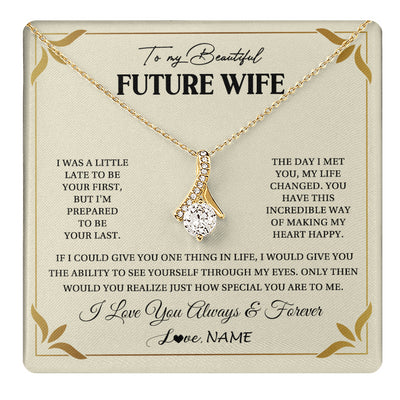 Alluring Beauty Necklace 18K Yellow Gold Finish | 1 | Personalized To My Beautiful Future Wife Necklace Gift From Husband Promise Necklace For Her Soulmate Wife Romantic Birthday Customized Gift Box Message Card | teecentury