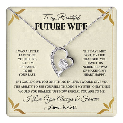 Forever Love Necklace 14K White Gold Finish | 1 | Personalized To My Beautiful Future Wife Necklace Gift From Husband Promise Necklace For Her Soulmate Wife Romantic Birthday Customized Gift Box Message Card | teecentury