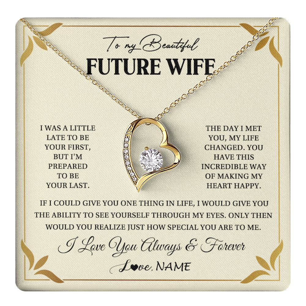 Forever Love Necklace 18K Yellow Gold Finish | 1 | Personalized To My Beautiful Future Wife Necklace Gift From Husband Promise Necklace For Her Soulmate Wife Romantic Birthday Customized Gift Box Message Card | teecentury
