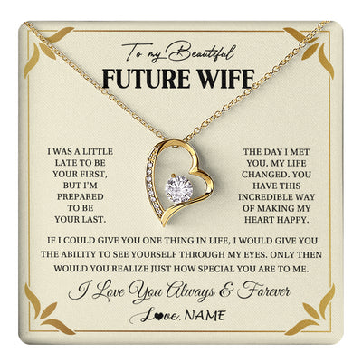 Forever Love Necklace 18K Yellow Gold Finish | 1 | Personalized To My Beautiful Future Wife Necklace Gift From Husband Promise Necklace For Her Soulmate Wife Romantic Birthday Customized Gift Box Message Card | teecentury