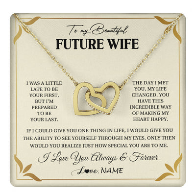 Interlocking Hearts Necklace 18K Yellow Gold Finish | 1 | Personalized To My Beautiful Future Wife Necklace Gift From Husband Promise Necklace For Her Soulmate Wife Romantic Birthday Customized Gift Box Message Card | teecentury