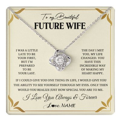 Love Knot Necklace 14K White Gold Finish | 1 | Personalized To My Beautiful Future Wife Necklace Gift From Husband Promise Necklace For Her Soulmate Wife Romantic Birthday Customized Gift Box Message Card | teecentury