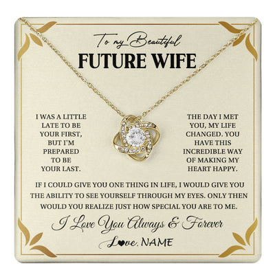Love Knot Necklace 18K Yellow Gold Finish | 1 | Personalized To My Beautiful Future Wife Necklace Gift From Husband Promise Necklace For Her Soulmate Wife Romantic Birthday Customized Gift Box Message Card | teecentury