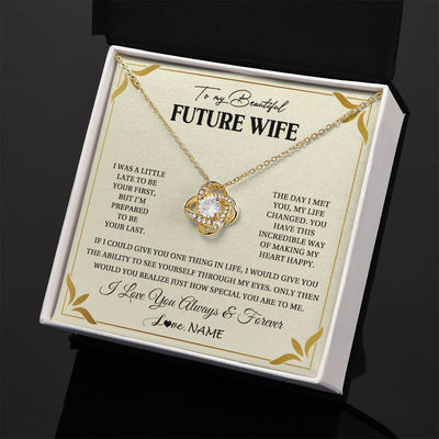 Love Knot Necklace 18K Yellow Gold Finish | 2 | Personalized To My Beautiful Future Wife Necklace Gift From Husband Promise Necklace For Her Soulmate Wife Romantic Birthday Customized Gift Box Message Card | teecentury