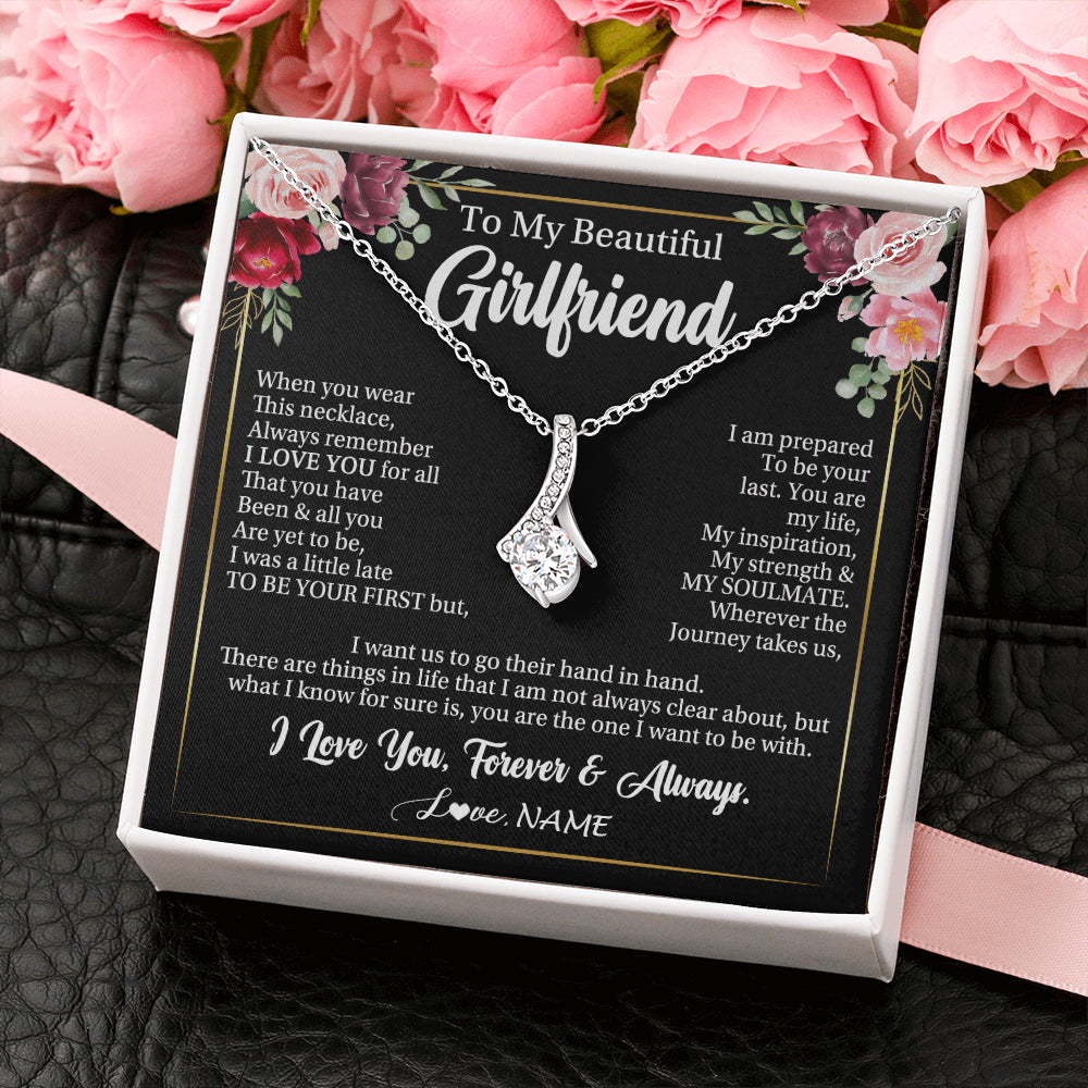 Alluring Beauty Necklace 14K White Gold Finish | 2 | Personalized To My Beautiful Girlfriend Gifts Necklace From Boyfriend When You Wear This Necklace Girlfriend Birthday Christmas Anniversary With Message Card | teecentury