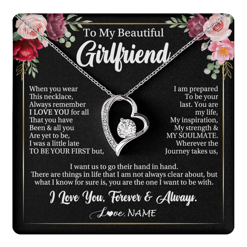 Forever Love Necklace 14K White Gold Finish | 1 | Personalized To My Beautiful Girlfriend Gifts Necklace From Boyfriend When You Wear This Necklace Girlfriend Birthday Christmas Anniversary With Message Card | teecentury