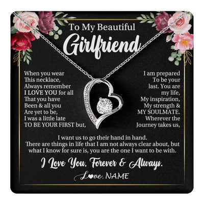 Forever Love Necklace 14K White Gold Finish | 1 | Personalized To My Beautiful Girlfriend Gifts Necklace From Boyfriend When You Wear This Necklace Girlfriend Birthday Christmas Anniversary With Message Card | teecentury