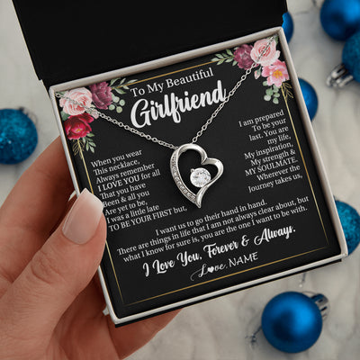 Forever Love Necklace 14K White Gold Finish | 2 | Personalized To My Beautiful Girlfriend Gifts Necklace From Boyfriend When You Wear This Necklace Girlfriend Birthday Christmas Anniversary With Message Card | teecentury