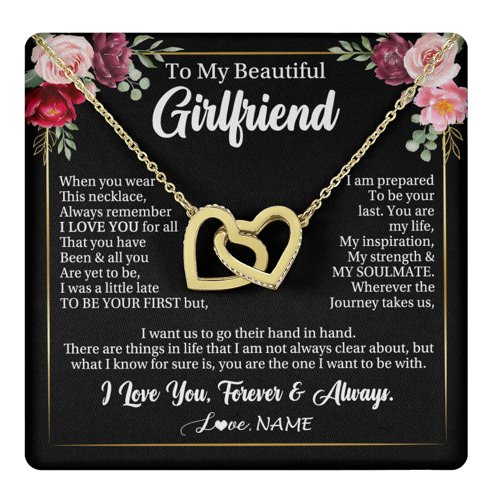 Interlocking Hearts Necklace 18K Yellow Gold Finish | 1 | Personalized To My Beautiful Girlfriend Gifts Necklace From Boyfriend When You Wear This Necklace Girlfriend Birthday Christmas Anniversary With Message Card | teecentury
