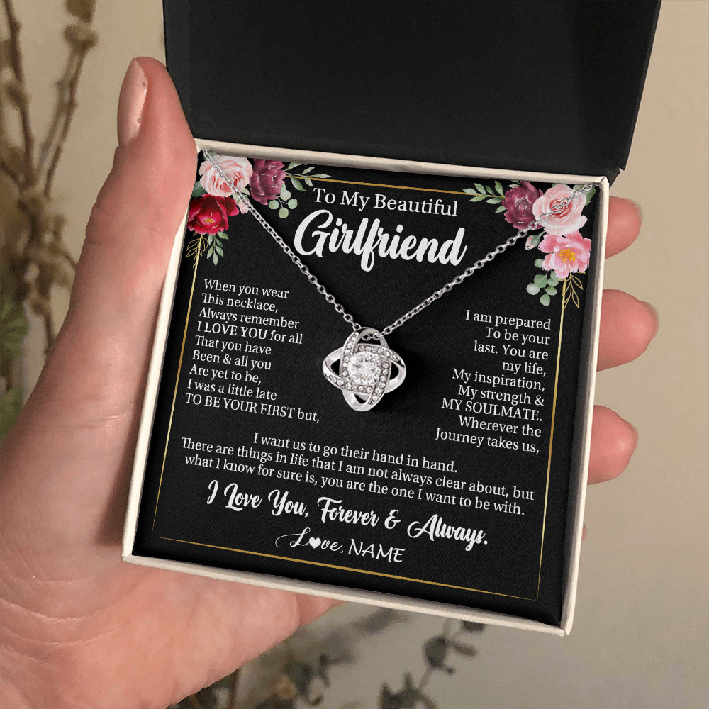 Love Knot Necklace 14K White Gold Finish | 2 | Personalized To My Beautiful Girlfriend Gifts Necklace From Boyfriend When You Wear This Necklace Girlfriend Birthday Christmas Anniversary With Message Card | teecentury