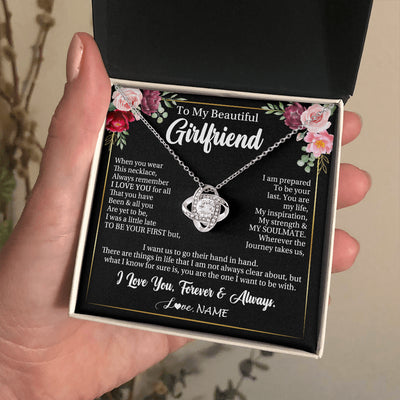 Love Knot Necklace 14K White Gold Finish | 2 | Personalized To My Beautiful Girlfriend Gifts Necklace From Boyfriend When You Wear This Necklace Girlfriend Birthday Christmas Anniversary With Message Card | teecentury