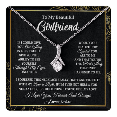 Alluring Beauty Necklace 14K White Gold Finish | 1 | Personalized To My Beautiful Girlfriend Necklace From Boyfriend Feel My Love For Her Girlfriend Birthday Valentines Day Christmas Customized Message Card | teecentury