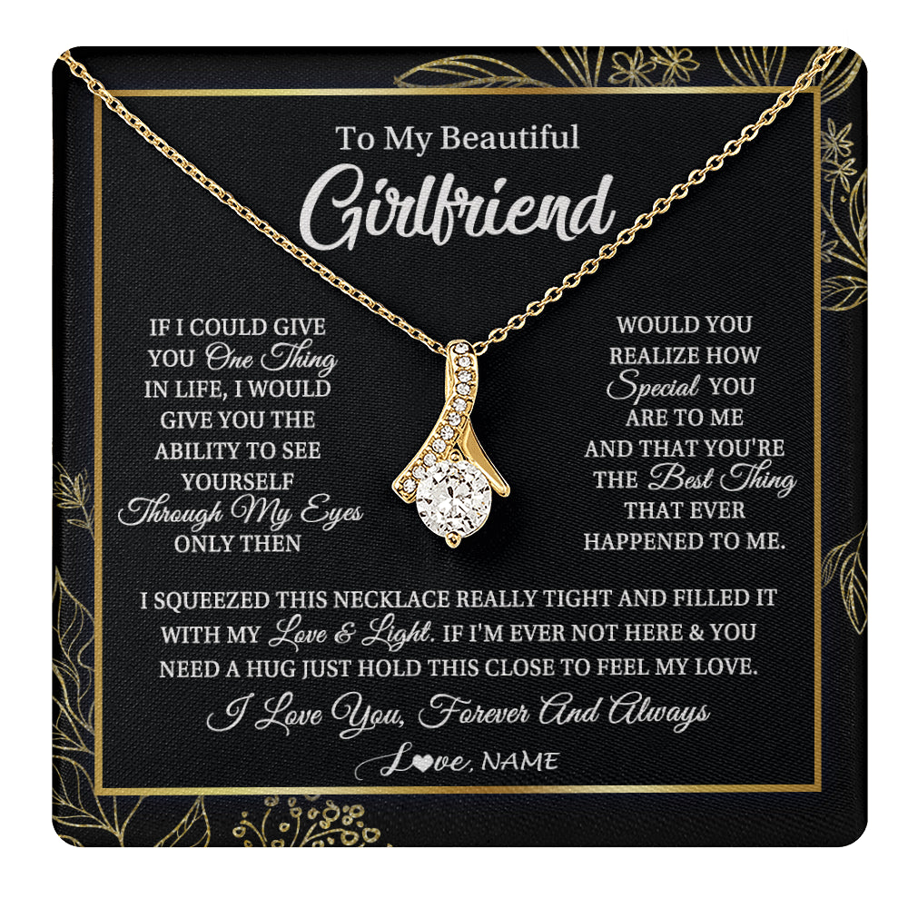 Alluring Beauty Necklace 18K Yellow Gold Finish | 1 | Personalized To My Beautiful Girlfriend Necklace From Boyfriend Feel My Love For Her Girlfriend Birthday Valentines Day Christmas Customized Message Card | teecentury