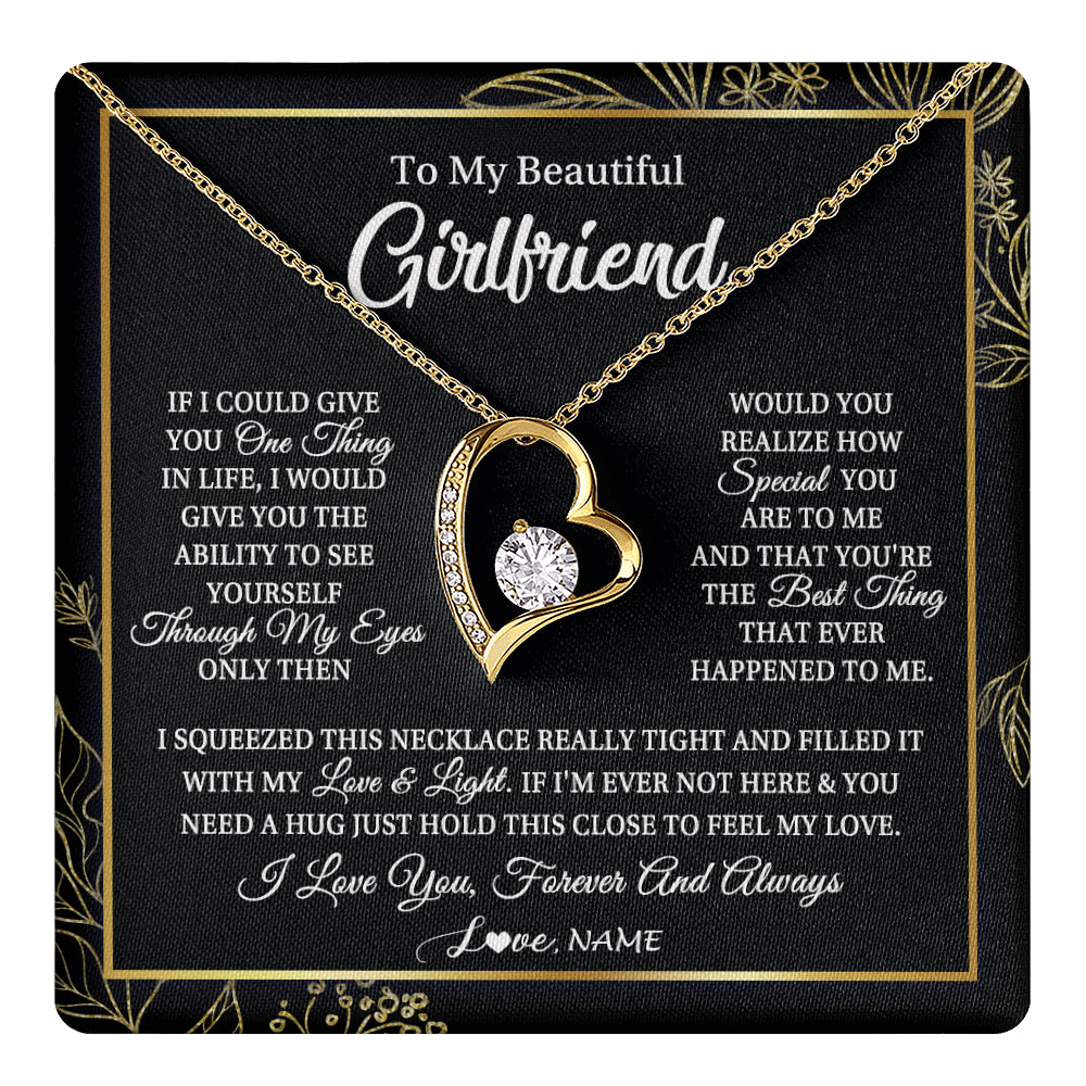 Forever Love Necklace 18K Yellow Gold Finish | 1 | Personalized To My Beautiful Girlfriend Necklace From Boyfriend Feel My Love For Her Girlfriend Birthday Valentines Day Christmas Customized Message Card | teecentury