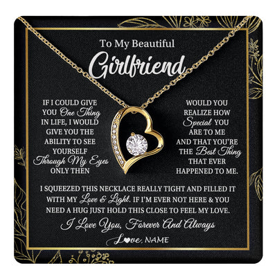 Forever Love Necklace 18K Yellow Gold Finish | 1 | Personalized To My Beautiful Girlfriend Necklace From Boyfriend Feel My Love For Her Girlfriend Birthday Valentines Day Christmas Customized Message Card | teecentury