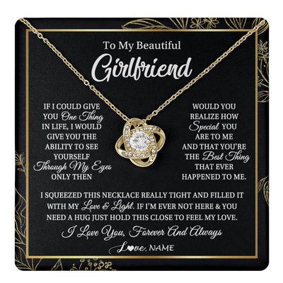 Love Knot Necklace 18K Yellow Gold Finish | 1 | Personalized To My Beautiful Girlfriend Necklace From Boyfriend Feel My Love For Her Girlfriend Birthday Valentines Day Christmas Customized Message Card | teecentury
