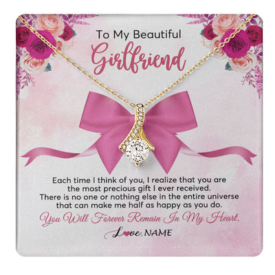 Alluring Beauty Necklace 18K Yellow Gold Finish | 1 | Personalized To My Beautiful Girlfriend Necklace From Boyfriend Forever In My Heart Girlfriend Birthday Valentines Christmas Customized Gift Box Message Card | teecentury