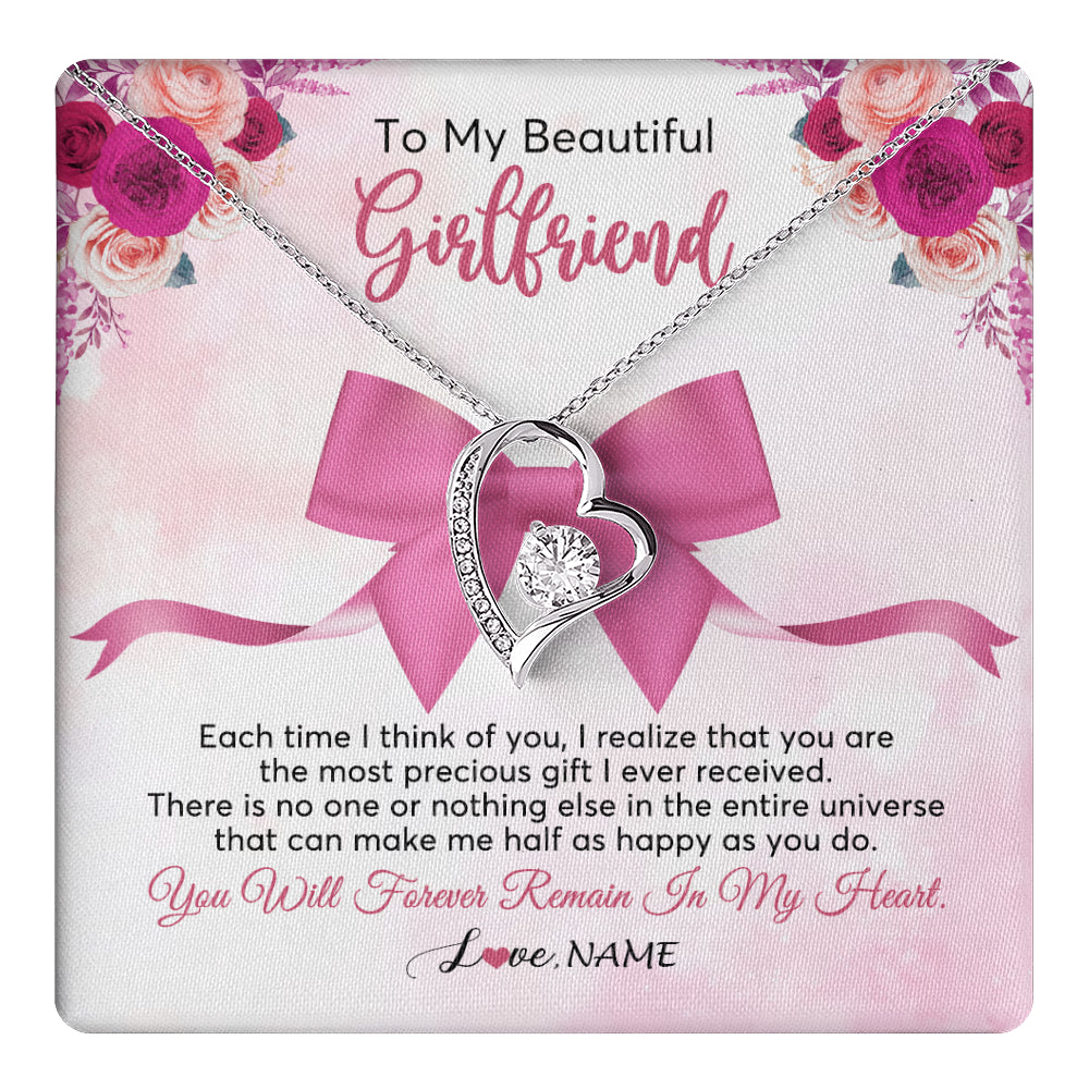 Forever Love Necklace 14K White Gold Finish | 1 | Personalized To My Beautiful Girlfriend Necklace From Boyfriend Forever In My Heart Girlfriend Birthday Valentines Christmas Customized Gift Box Message Card | teecentury