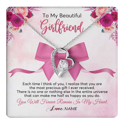 Forever Love Necklace 14K White Gold Finish | 1 | Personalized To My Beautiful Girlfriend Necklace From Boyfriend Forever In My Heart Girlfriend Birthday Valentines Christmas Customized Gift Box Message Card | teecentury