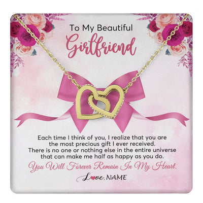 Interlocking Hearts Necklace 18K Yellow Gold Finish | 1 | Personalized To My Beautiful Girlfriend Necklace From Boyfriend Forever In My Heart Girlfriend Birthday Valentines Christmas Customized Gift Box Message Card | teecentury