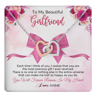 Interlocking Hearts Necklace Stainless Steel & Rose Gold Finish | 1 | Personalized To My Beautiful Girlfriend Necklace From Boyfriend Forever In My Heart Girlfriend Birthday Valentines Christmas Customized Gift Box Message Card | teecentury