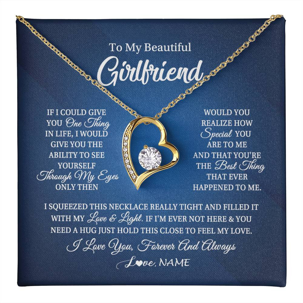 Forever Love Necklace 18K Yellow Gold Finish | 1 | Personalized To My Beautiful Girlfriend Necklace From Boyfriend Hold This Close My Love Girlfriend Birthday Christmas Customized Gift Box Message Card | teecentury