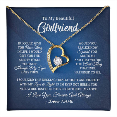 Forever Love Necklace 18K Yellow Gold Finish | 1 | Personalized To My Beautiful Girlfriend Necklace From Boyfriend Hold This Close My Love Girlfriend Birthday Christmas Customized Gift Box Message Card | teecentury