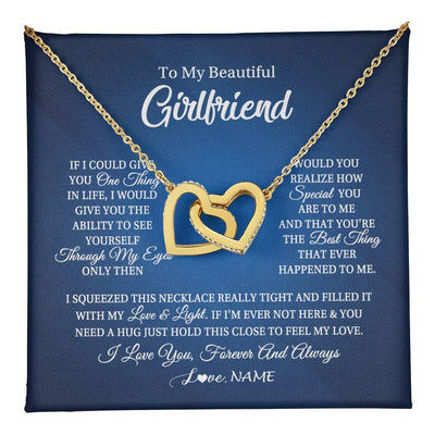 Interlocking Hearts Necklace 18K Yellow Gold Finish | 1 | Personalized To My Beautiful Girlfriend Necklace From Boyfriend Hold This Close My Love Girlfriend Birthday Christmas Customized Gift Box Message Card | teecentury