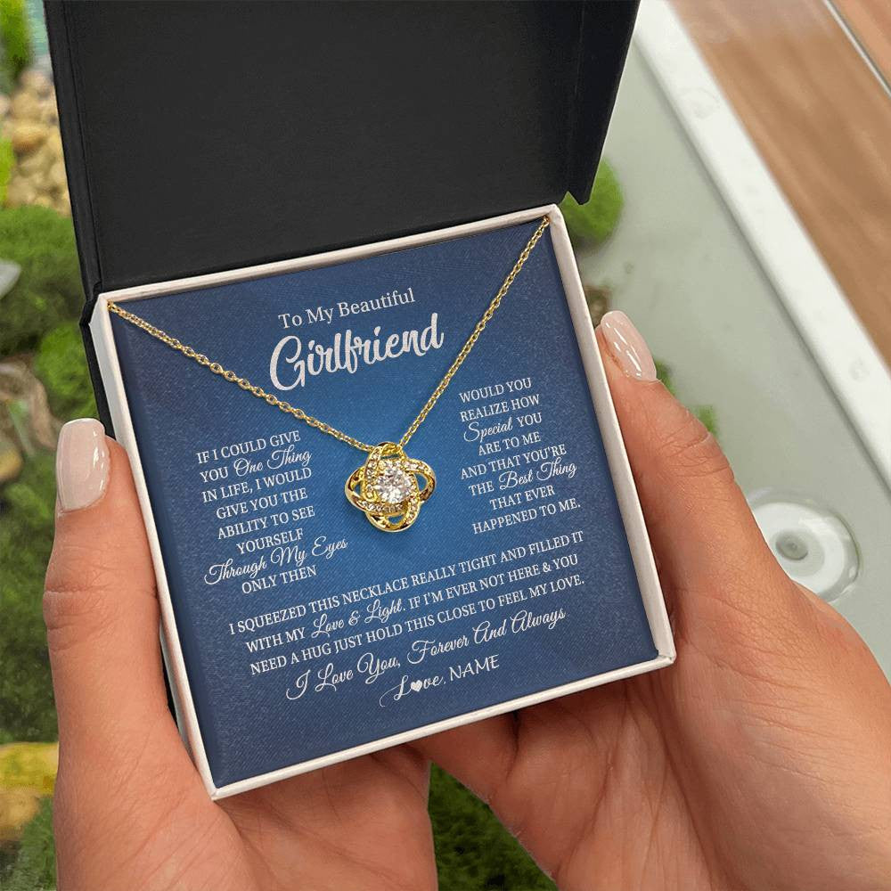Love Knot Necklace 18K Yellow Gold Finish | 2 | Personalized To My Beautiful Girlfriend Necklace From Boyfriend Hold This Close My Love Girlfriend Birthday Christmas Customized Gift Box Message Card | teecentury