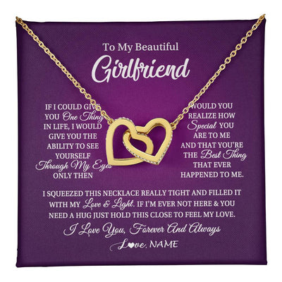 Interlocking Hearts Necklace 18K Yellow Gold Finish | 1 | Personalized To My Beautiful Girlfriend Necklace From Boyfriend I Love You Wife Birthday Valentines Day Christmas Jewelry Customized Gift Box Message Card | teecentury