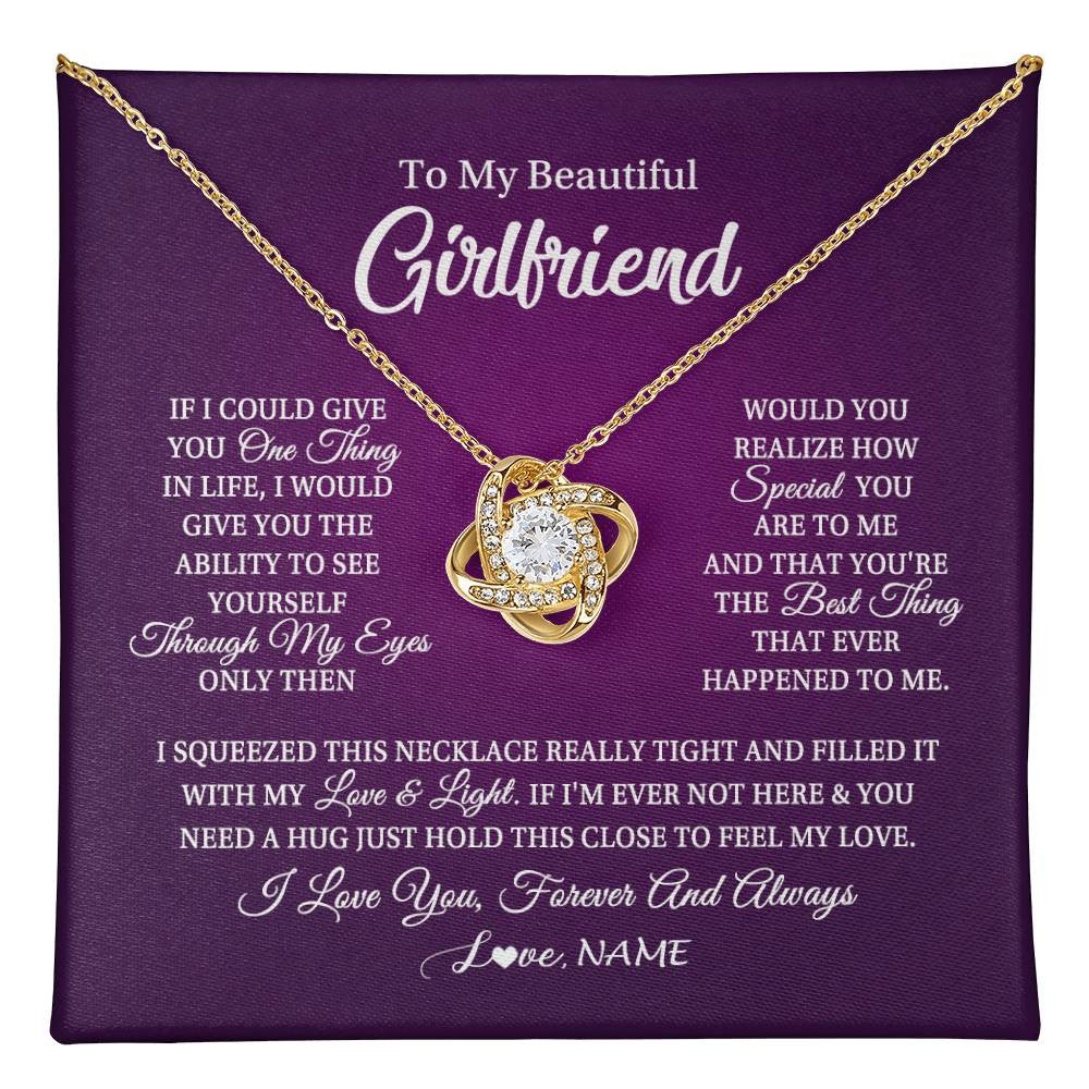 Love Knot Necklace 18K Yellow Gold Finish | 1 | Personalized To My Beautiful Girlfriend Necklace From Boyfriend I Love You Wife Birthday Valentines Day Christmas Jewelry Customized Gift Box Message Card | teecentury