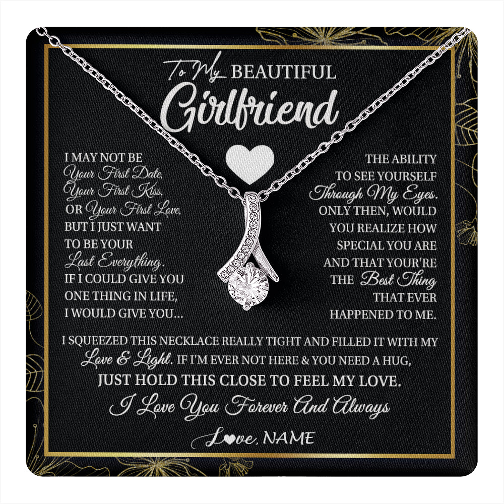 Alluring Beauty Necklace 14K White Gold Finish | 1 | Personalized To My Beautiful Girlfriend Necklace From Boyfriend I May Not Be Your First Day Girlfriend Valentines Day Birthday Customized Gift Box Message Card | teecentury