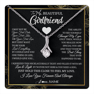 Alluring Beauty Necklace 14K White Gold Finish | 1 | Personalized To My Beautiful Girlfriend Necklace From Boyfriend I May Not Be Your First Day Girlfriend Valentines Day Birthday Customized Gift Box Message Card | teecentury