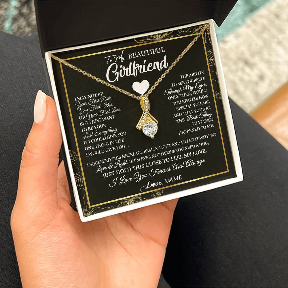Alluring Beauty Necklace 18K Yellow Gold Finish | 2 | Personalized To My Beautiful Girlfriend Necklace From Boyfriend I May Not Be Your First Day Girlfriend Valentines Day Birthday Customized Gift Box Message Card | teecentury