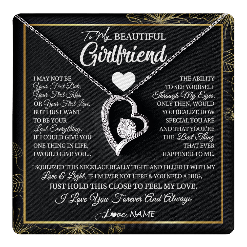 Forever Love Necklace 14K White Gold Finish | 1 | Personalized To My Beautiful Girlfriend Necklace From Boyfriend I May Not Be Your First Day Girlfriend Valentines Day Birthday Customized Gift Box Message Card | teecentury