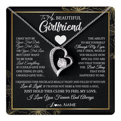 Forever Love Necklace 14K White Gold Finish | 1 | Personalized To My Beautiful Girlfriend Necklace From Boyfriend I May Not Be Your First Day Girlfriend Valentines Day Birthday Customized Gift Box Message Card | teecentury
