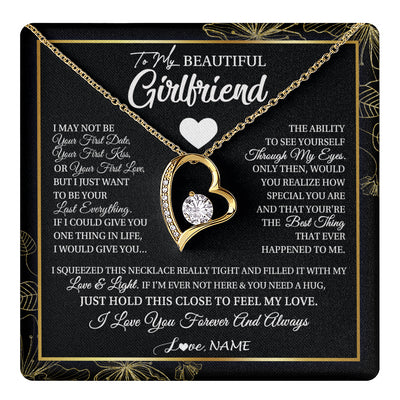 Forever Love Necklace 18K Yellow Gold Finish | 1 | Personalized To My Beautiful Girlfriend Necklace From Boyfriend I May Not Be Your First Day Girlfriend Valentines Day Birthday Customized Gift Box Message Card | teecentury