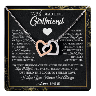 Interlocking Hearts Necklace Stainless Steel & Rose Gold Finish | 1 | Personalized To My Beautiful Girlfriend Necklace From Boyfriend I May Not Be Your First Day Girlfriend Valentines Day Birthday Customized Gift Box Message Card | teecentury