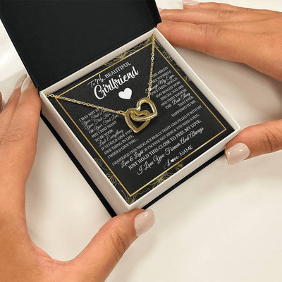 Interlocking Hearts Necklace 18K Yellow Gold Finish | 2 | Personalized To My Beautiful Girlfriend Necklace From Boyfriend I May Not Be Your First Day Girlfriend Valentines Day Birthday Customized Gift Box Message Card | teecentury
