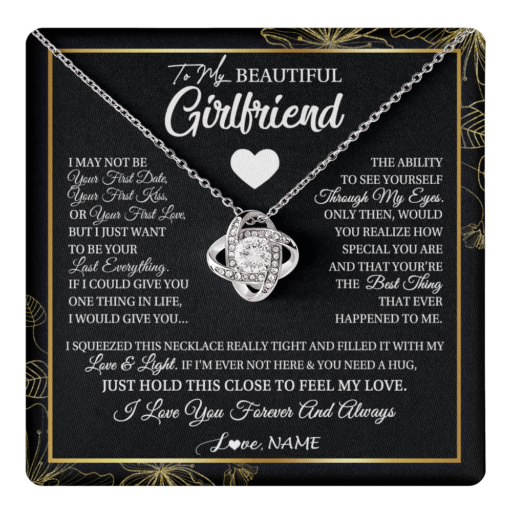 Love Knot Necklace 14K White Gold Finish | 1 | Personalized To My Beautiful Girlfriend Necklace From Boyfriend I May Not Be Your First Day Girlfriend Valentines Day Birthday Customized Gift Box Message Card | teecentury
