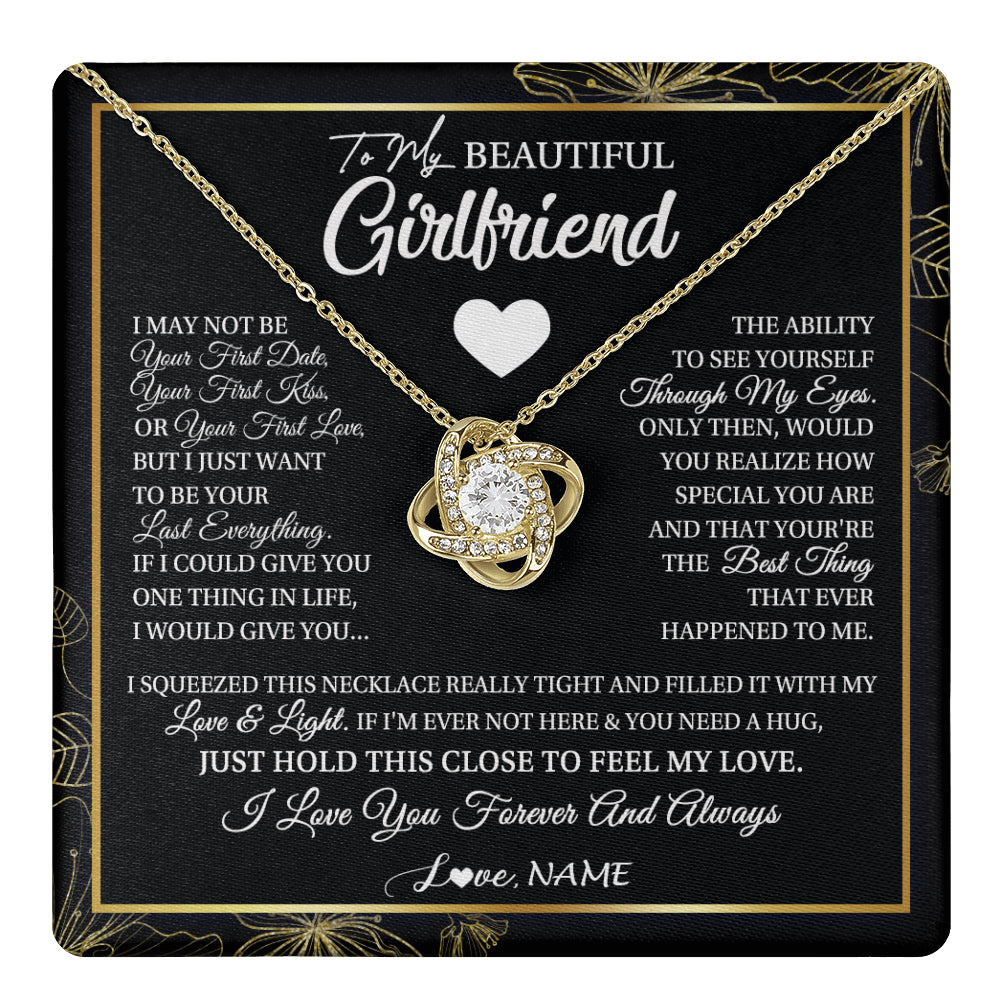 Love Knot Necklace 18K Yellow Gold Finish | 1 | Personalized To My Beautiful Girlfriend Necklace From Boyfriend I May Not Be Your First Day Girlfriend Valentines Day Birthday Customized Gift Box Message Card | teecentury